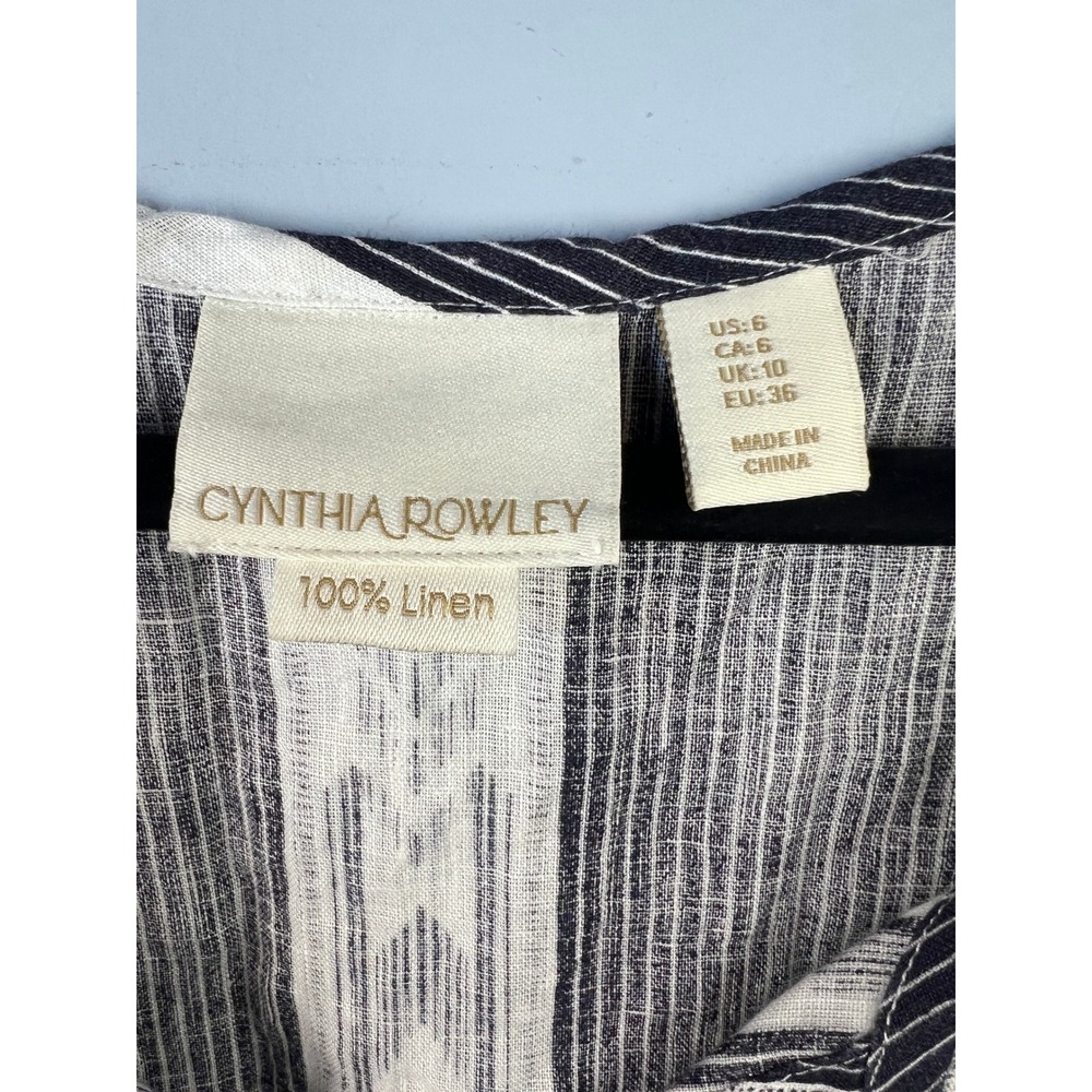 Cynthia Rowley Navy White 100% Linen Sleeveless Dress SZ6 Aztec Southwestern - Picture 5 of 6